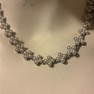 Ann Taylor Silver Floral Pearl Necklace